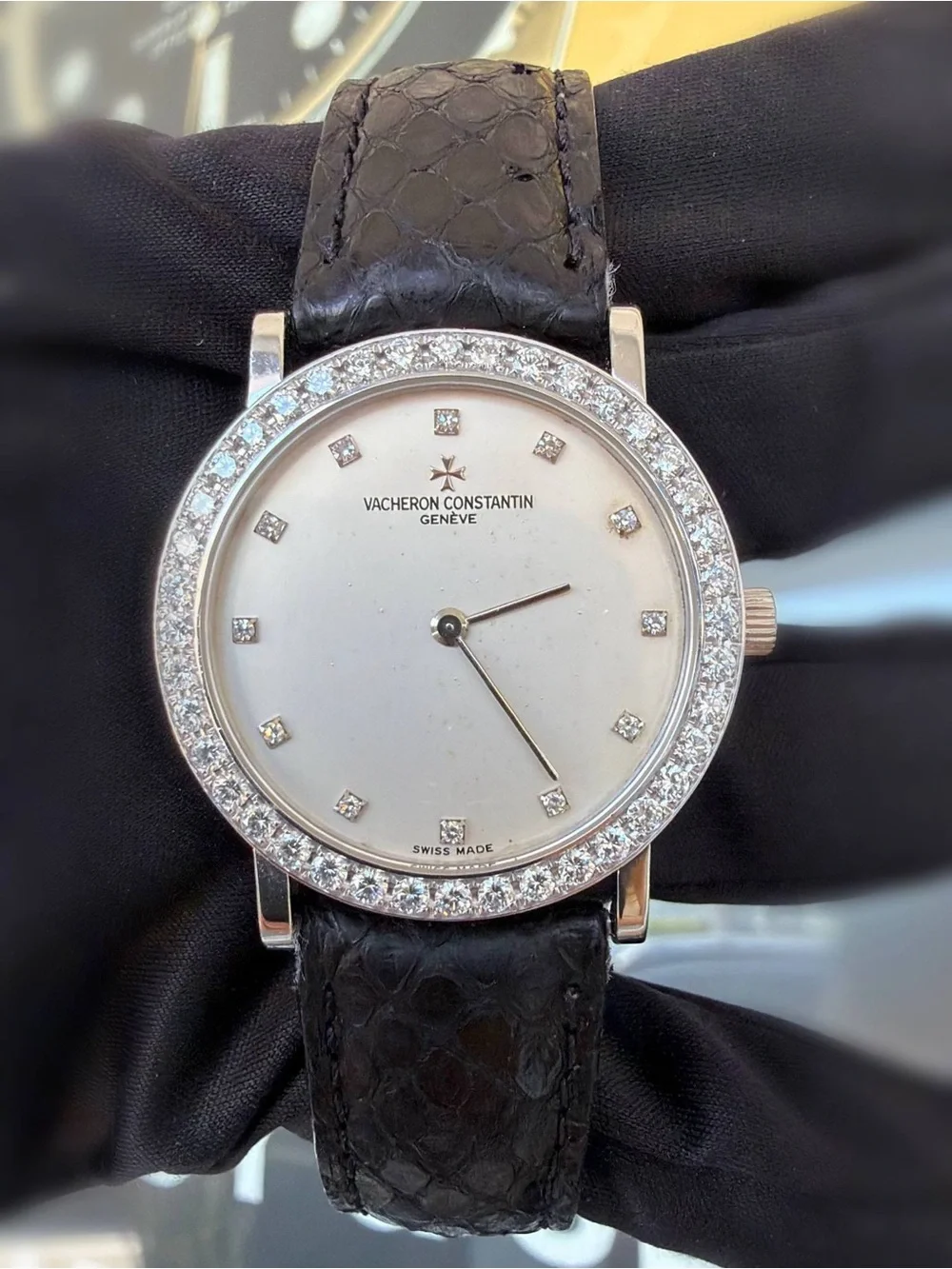 Vintage Vacheron Constantin Geneve 33mm 31540 18K White Gold Factory Diamond Bez